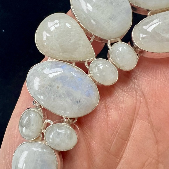 925 MOON GODDESS Rainbow Moonstone Collar Bib Necklace - Picture 11 of 16